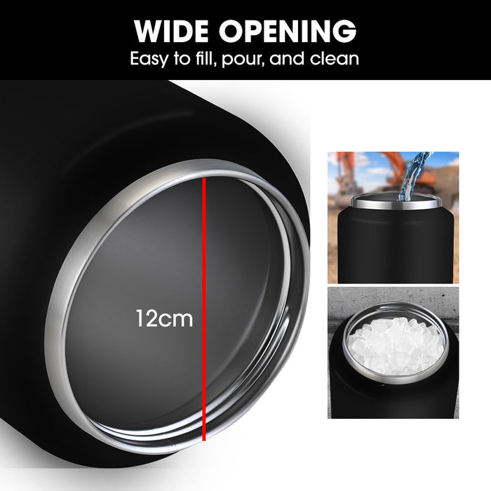 3.8L Double Wall Insulated Stainless Steel Water Bottle Drink Jug With Handle Black