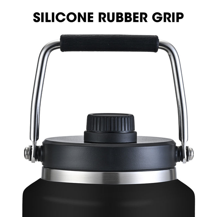 3.8L Double Wall Insulated Stainless Steel Water Bottle Drink Jug With Handle Black