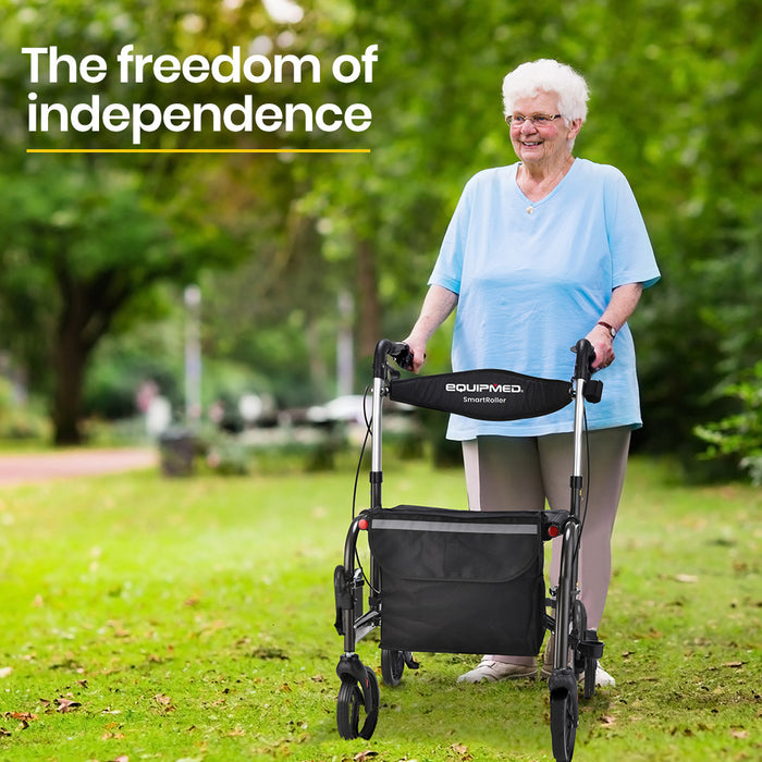 2-In-1 Foldable Aluminium Walking Frame Rollator And Transit Wheelchair With Bag Titanium Colour