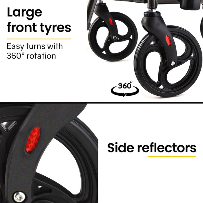 2-In-1 Foldable Aluminium Walking Frame Rollator And Transit Wheelchair With Bag Titanium Colour