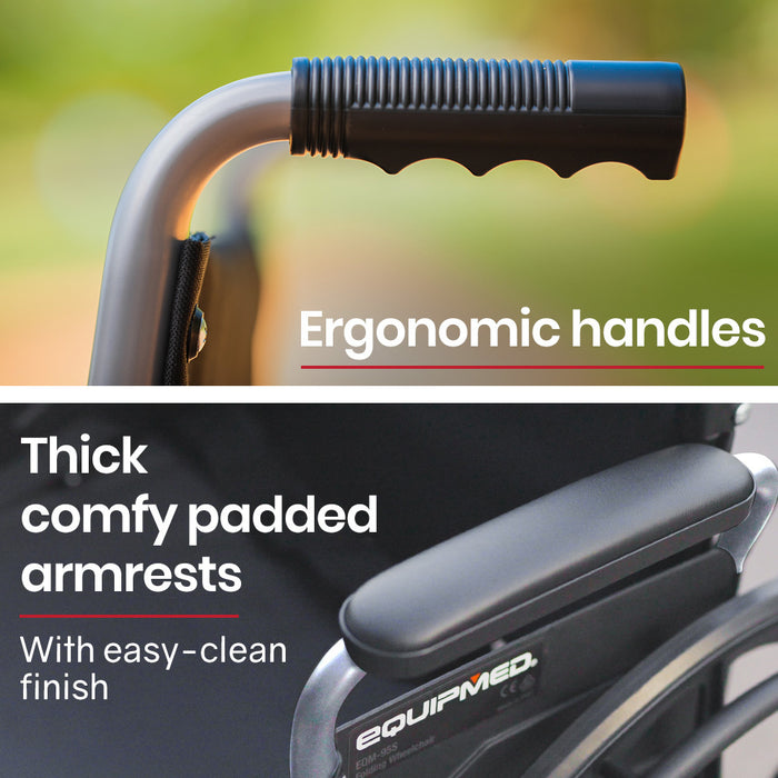 24 Inch Folding Wheelchair Lightweight Portable For Elderly And Disabled Grey