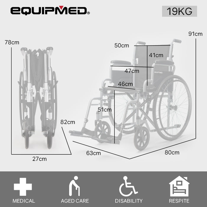 24 Inch Folding Wheelchair Lightweight Portable For Elderly And Disabled Grey