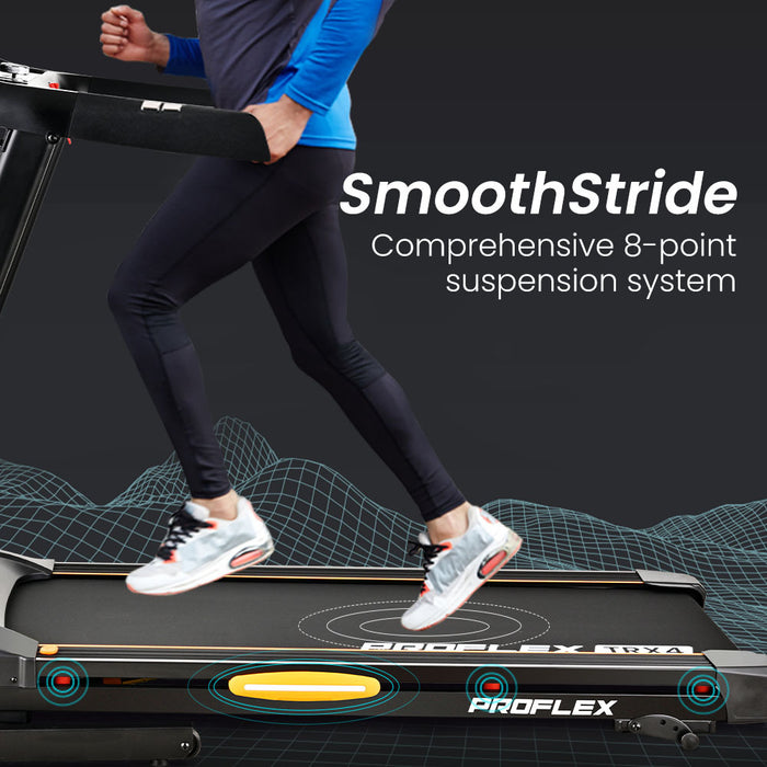 Trx4 Electric Treadmill Medium Size Foldable Suspension Bluetooth Usb / Mp3 Pulse Sensors Fitness Tracker
