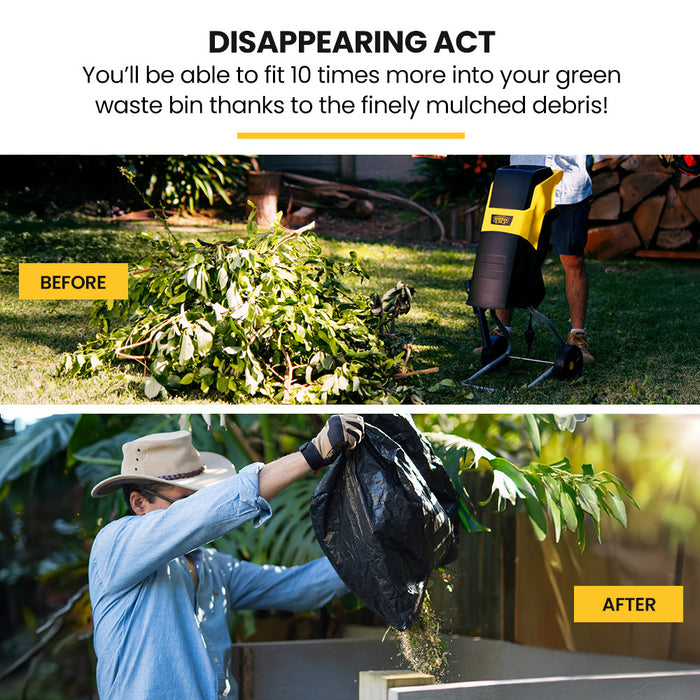 2400W Electric Garden Mulcher Shredder Portable Wood Chipper Push Stick 40L Collection Bag