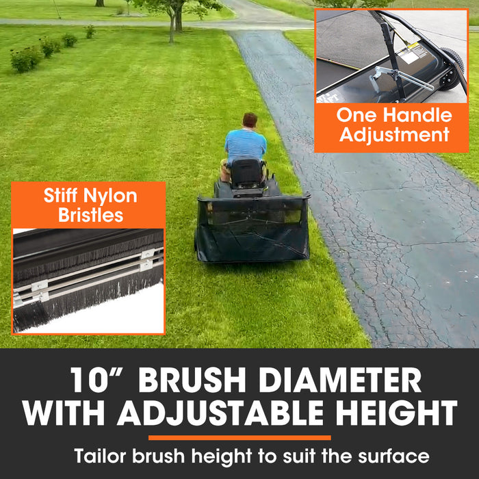 Lawn Sweeper 48" Wide Tow Behind Leaf And Grass Clipping Collector Universal Hitch For Ride On Mower Garden Tractor