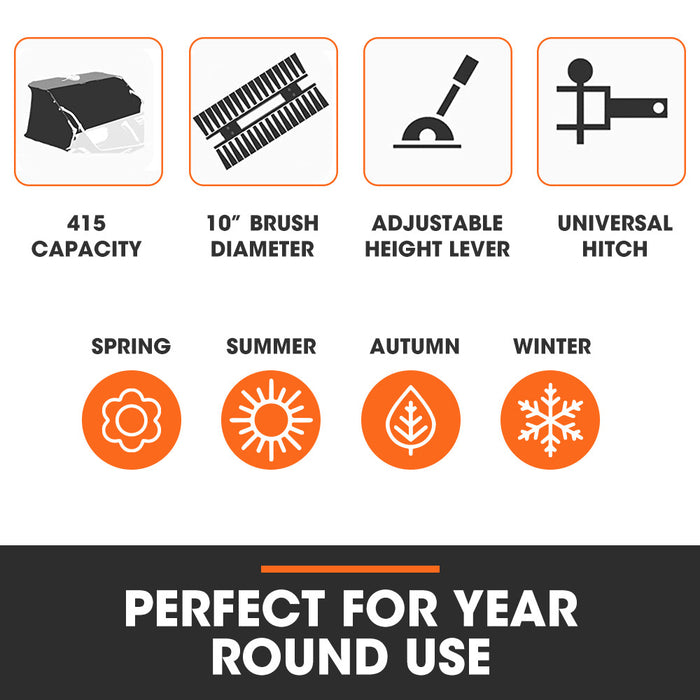 Lawn Sweeper 48" Wide Tow Behind Leaf And Grass Clipping Collector Universal Hitch For Ride On Mower Garden Tractor