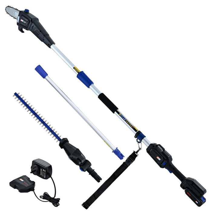20V Cordless Pole Saw & Hedge Trimmer Combo 8" Chainsaw Pruner & 20" Hedger Telescopic Handle Battery And Fast Charger Kit