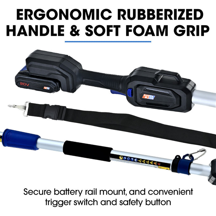 20V Cordless Pole Saw & Hedge Trimmer Combo 8" Chainsaw Pruner & 20" Hedger Telescopic Handle Battery And Fast Charger Kit