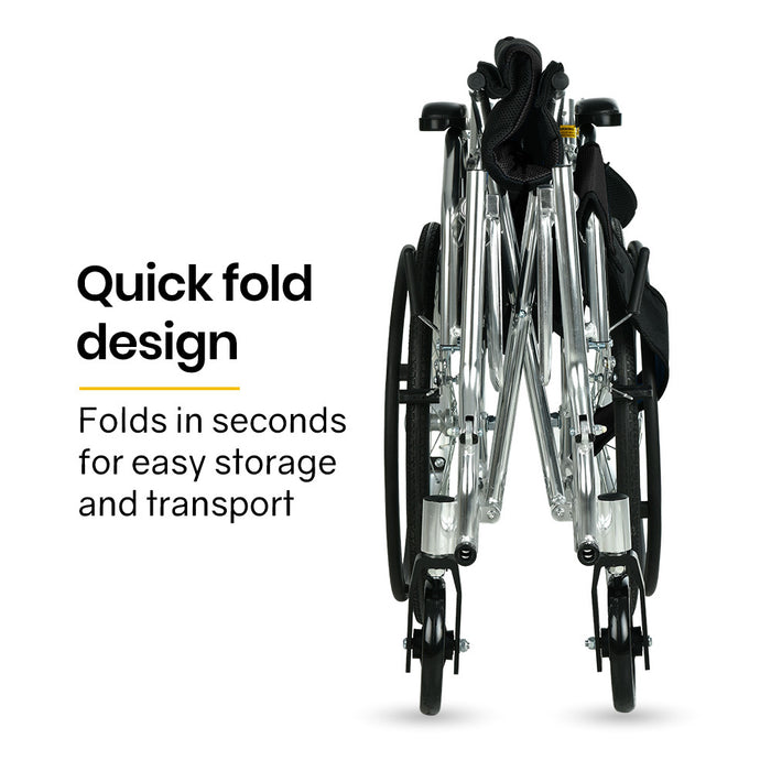 20 Inch Folding Wheelchair Lightweight Aluminium Portable With Park Brakes Black