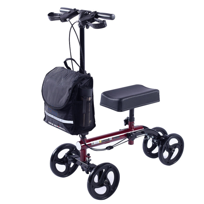 Knee Scooter Walker Dual Brakes - Bag - Broken Leg Ankle Foot Mobility - Crutches Alternative - Red