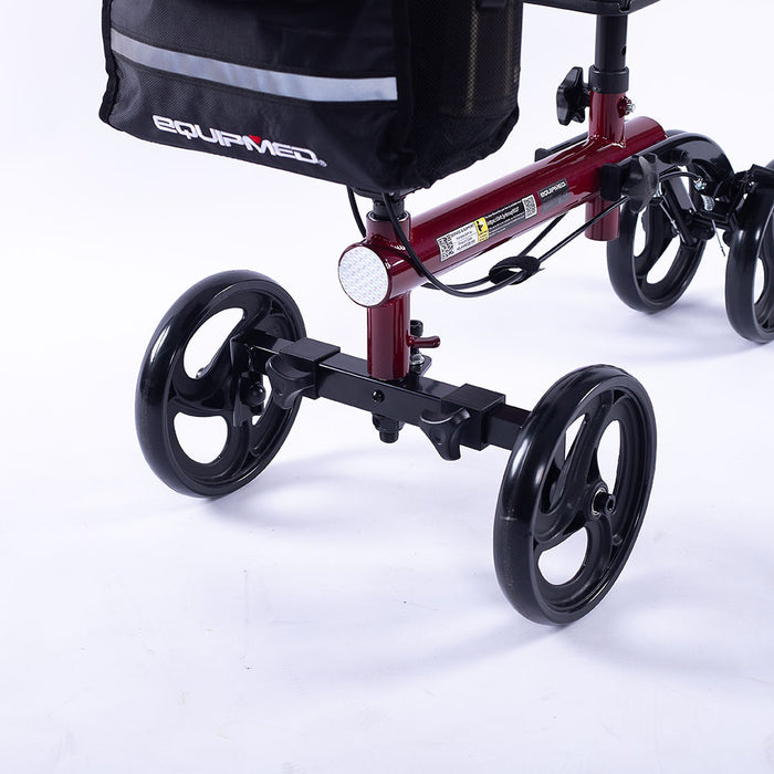 Knee Scooter Walker Dual Brakes - Bag - Broken Leg Ankle Foot Mobility - Crutches Alternative - Red