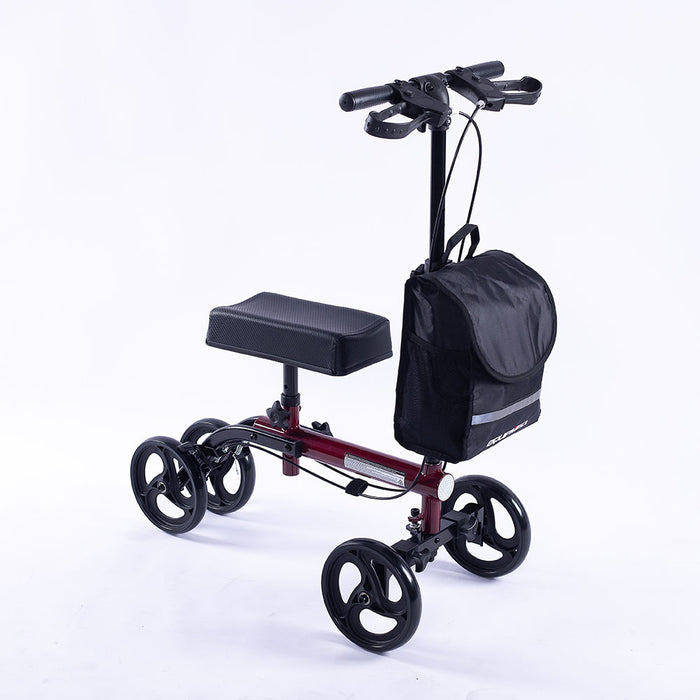 Knee Scooter Walker Dual Brakes - Bag - Broken Leg Ankle Foot Mobility - Crutches Alternative - Red