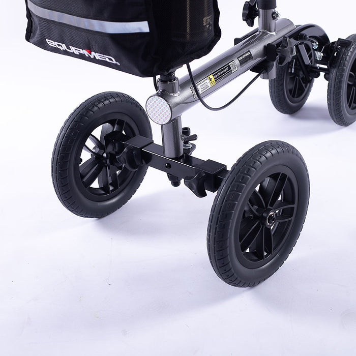 Knee Scooter Walker 10 Inch Tyres Dual Brakes Bag - Broken Leg Ankle Foot Mobility - Crutches Alternative - Titanium Colour