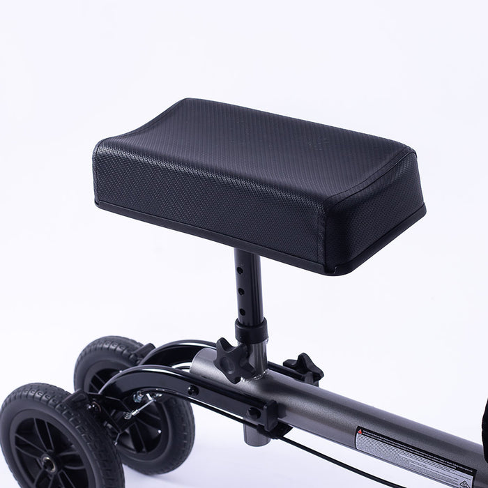 Knee Scooter Walker 10 Inch Tyres Dual Brakes Bag - Broken Leg Ankle Foot Mobility - Crutches Alternative - Titanium Colour