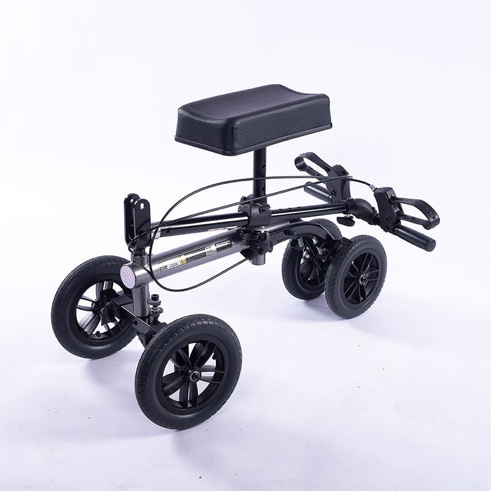 Knee Scooter Walker 10 Inch Tyres Dual Brakes Bag - Broken Leg Ankle Foot Mobility - Crutches Alternative - Titanium Colour