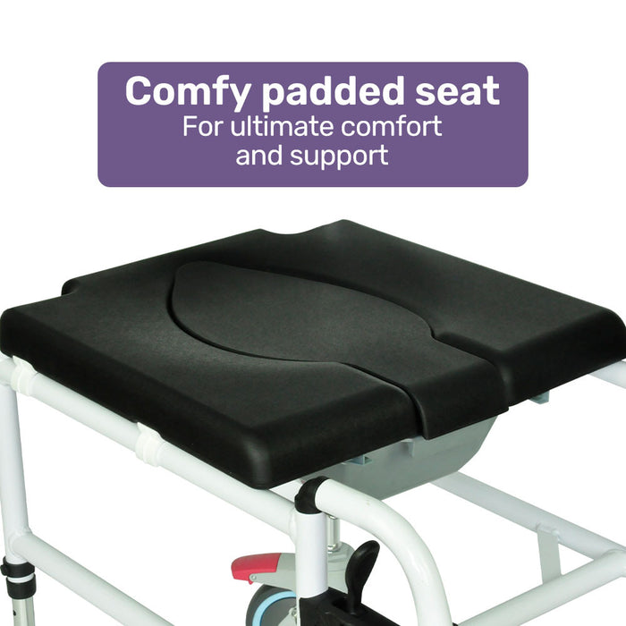 Commode Shower Chair Over Toilet Or Bedside 136Kg Capacity Aluminium Frame With Wheels Black