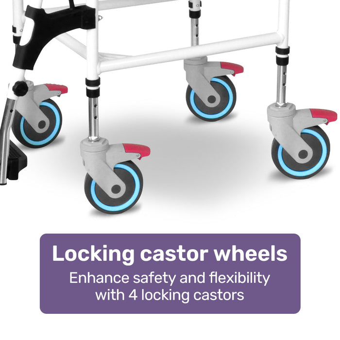 Commode Shower Chair Over Toilet Or Bedside 136Kg Capacity Aluminium Frame With Wheels Black