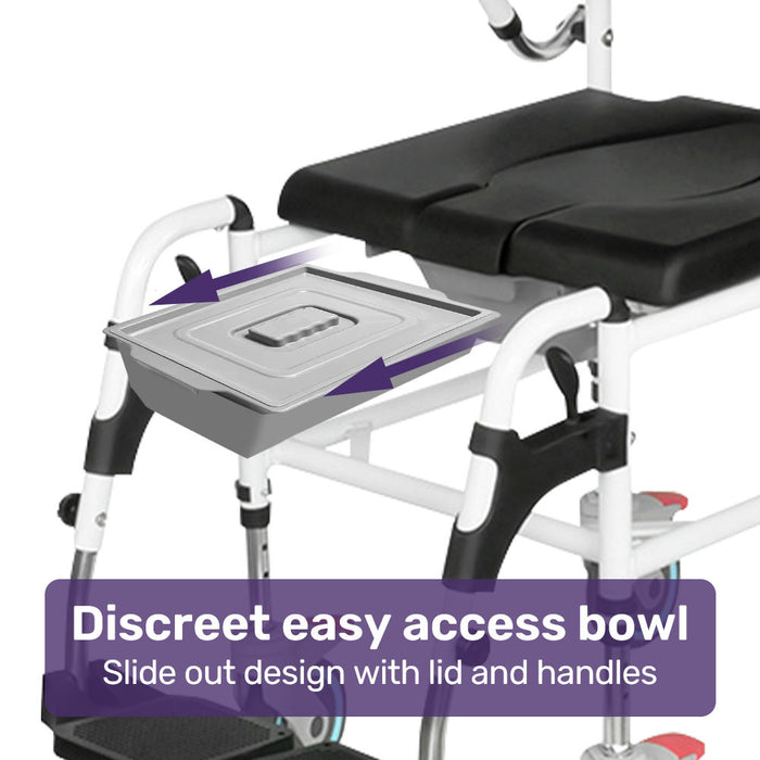 Commode Shower Chair Over Toilet Or Bedside 136Kg Capacity Aluminium Frame With Wheels Black