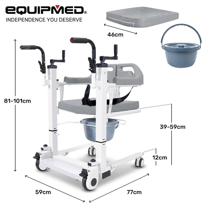 4In1 Patient Lift Transfer Chair Manual Height Adjustment Shower Compatible Over Toilet Removable Commode For Seniors Elderly Disabled