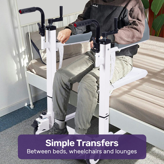 4In1 Patient Lift Transfer Chair Manual Height Adjustment Shower Compatible Over Toilet Removable Commode For Seniors Elderly Disabled