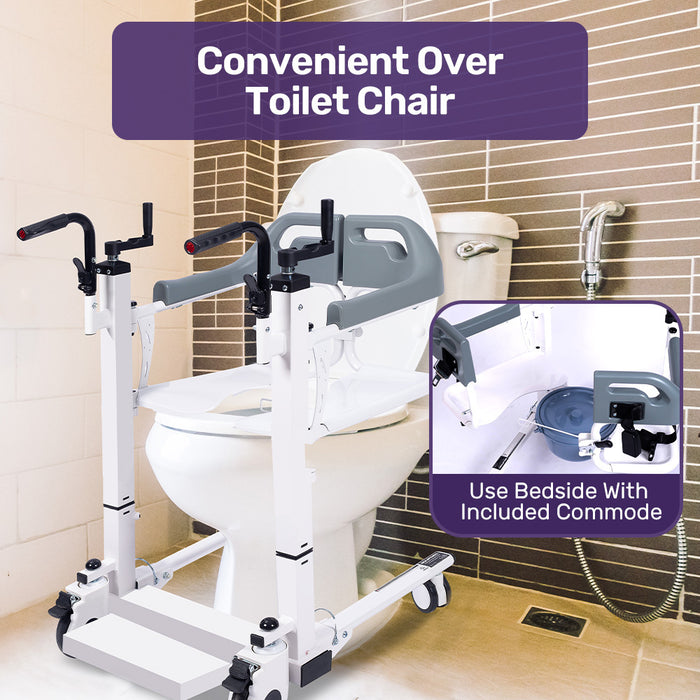 4In1 Patient Lift Transfer Chair Manual Height Adjustment Shower Compatible Over Toilet Removable Commode For Seniors Elderly Disabled