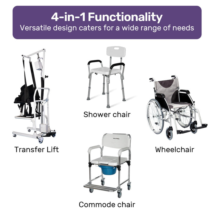 4In1 Patient Lift Transfer Chair Manual Height Adjustment Shower Compatible Over Toilet Removable Commode For Seniors Elderly Disabled