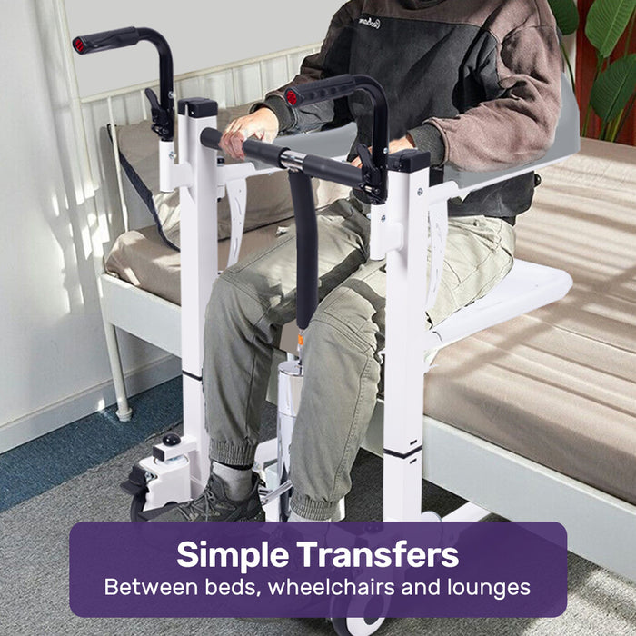 Patient Lift Transfer Chair, Easy Hydraulic Height Adjustment, Shower Compatible, Over Toilet, Removable Commode, For Seniors Elderly Disabled