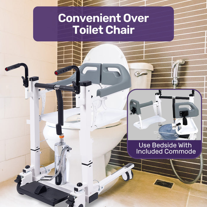 Patient Lift Transfer Chair, Easy Hydraulic Height Adjustment, Shower Compatible, Over Toilet, Removable Commode, For Seniors Elderly Disabled