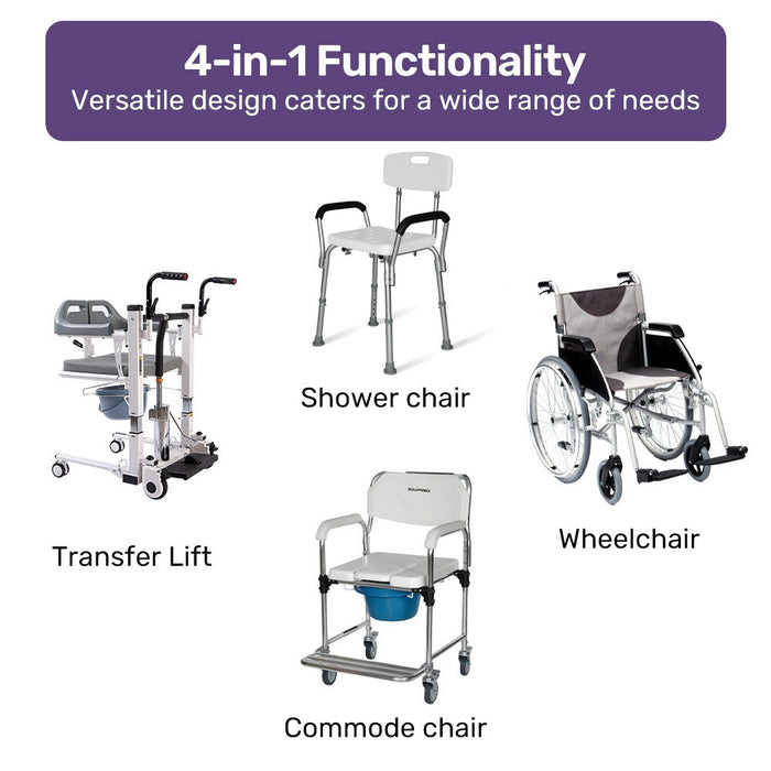 Patient Lift Transfer Chair, Easy Hydraulic Height Adjustment, Shower Compatible, Over Toilet, Removable Commode, For Seniors Elderly Disabled