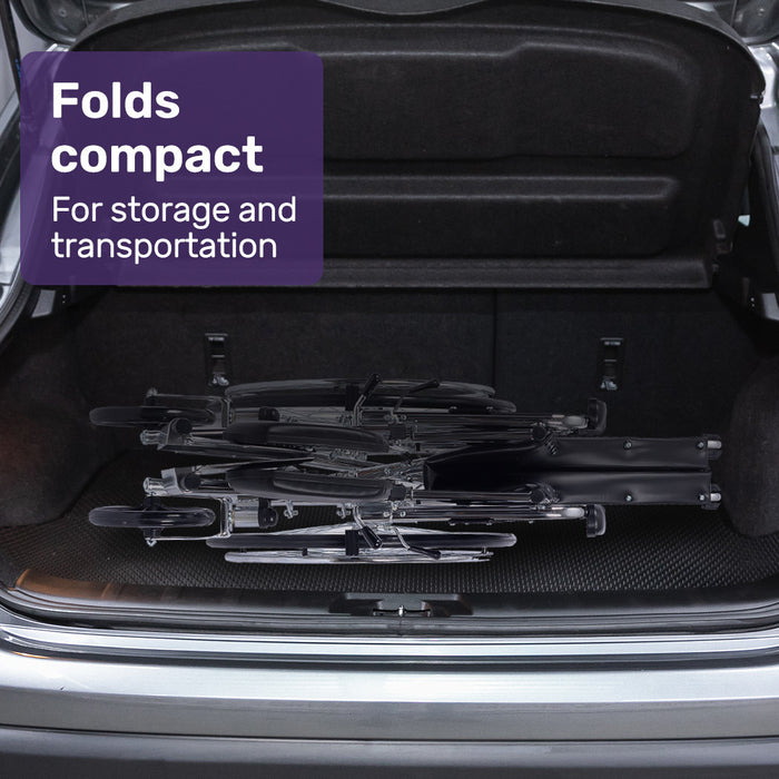 Folding Manual Reclining Wheelchair Self Propelled 24" Rear Wheels Chrome Steel Frame 46Cm Wide Seat 100Kg Capacity Park Brakes