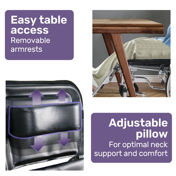 Folding Manual Reclining Wheelchair Self Propelled 24" Rear Wheels Chrome Steel Frame 46Cm Wide Seat 100Kg Capacity Park Brakes