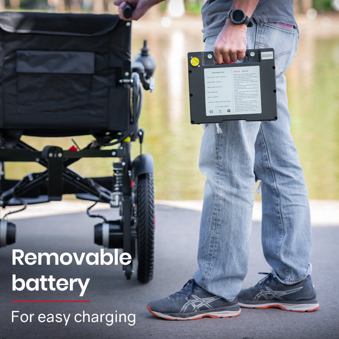 Electric Folding Wheelchair Wide Bariatric Chair Seat Comfortable For S-Xl Long Range Lithium Battery Black / Grey