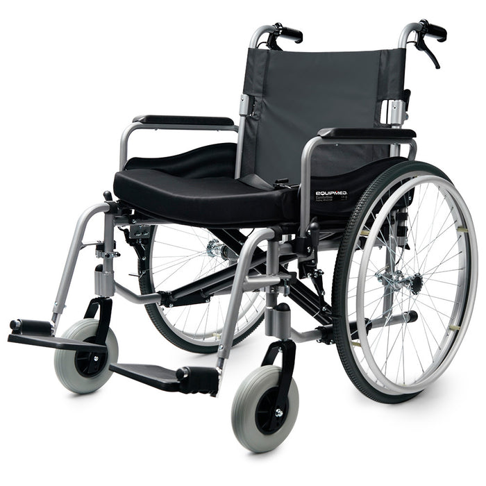 Extra-Wide Folding Wheelchair Aluminium Frame 150Kg Capacity 24 Inch Wheels Park Brakes Black