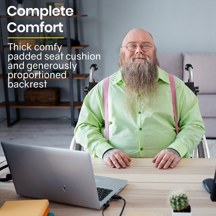 Extra-Wide Folding Wheelchair Aluminium Frame 150Kg Capacity 24 Inch Wheels Park Brakes Black