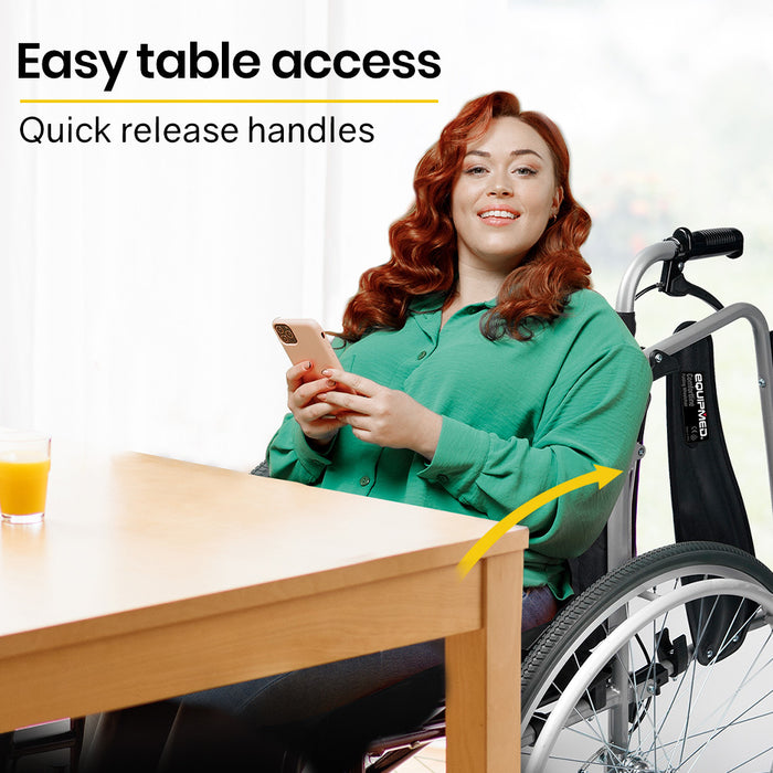 Extra-Wide Folding Wheelchair Aluminium Frame 150Kg Capacity 24 Inch Wheels Park Brakes Black