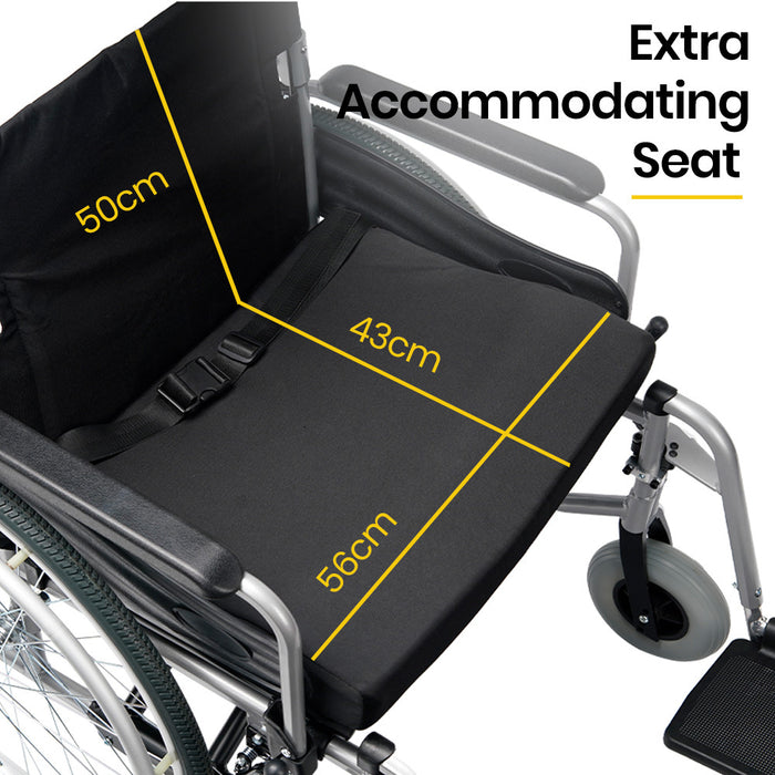 Extra-Wide Folding Wheelchair Aluminium Frame 150Kg Capacity 24 Inch Wheels Park Brakes Black