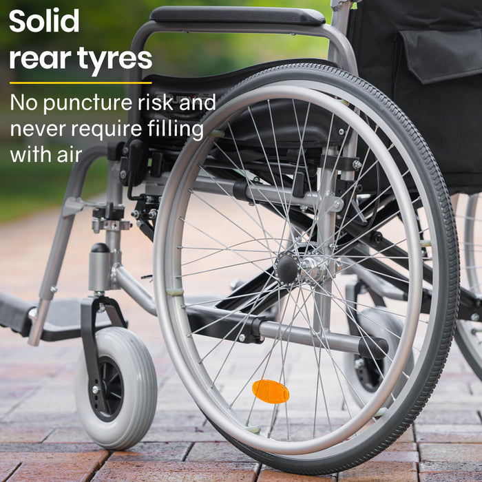 Extra-Wide Folding Wheelchair Aluminium Frame 150Kg Capacity 24 Inch Wheels Park Brakes Black