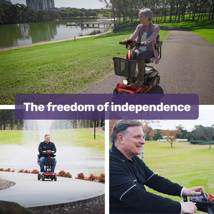 Freelite+ Mid-Sized Foldable Electric Mobility Scooter Lithium Battery Long Range And Easy Charging Red