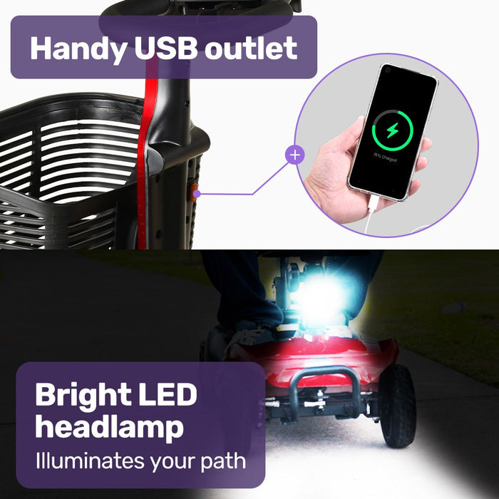 Freelite+ Mid-Sized Foldable Electric Mobility Scooter Lithium Battery Long Range And Easy Charging Red