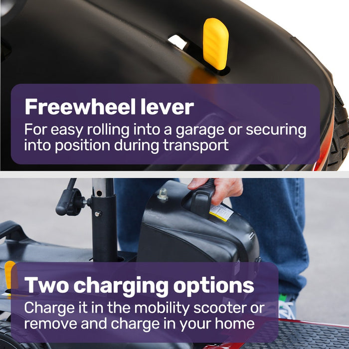 Freelite+ Mid-Sized Foldable Electric Mobility Scooter Lithium Battery Long Range And Easy Charging Red