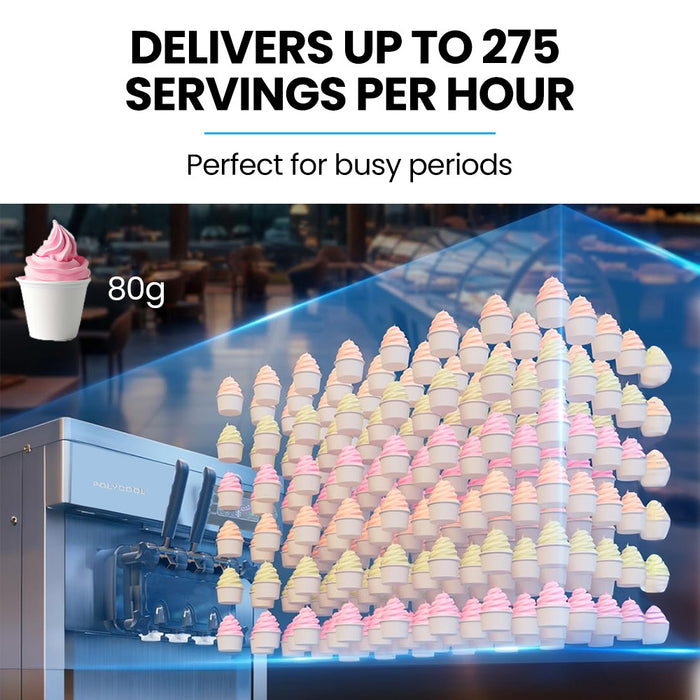 Benchtop Soft Serve Ice Cream Machine 3 Flavours 2+Twist Frozen Yoghurt Acai Maker Twin Cylinder Counter Top Design 15A Plug