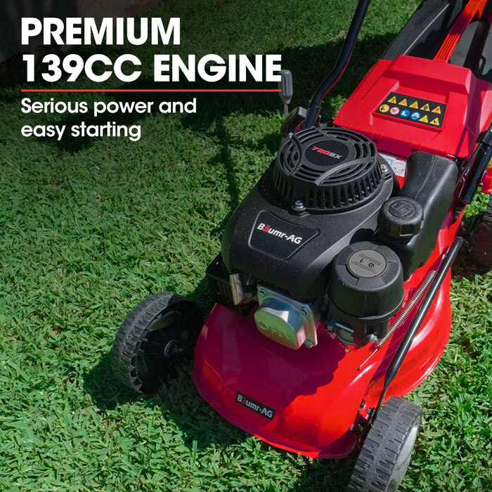 Lawn Mower 139Cc 17 Petrol Push Lawnmower 4-Stroke Engine Catch