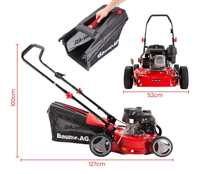 Lawn Mower 139Cc 17 Petrol Push Lawnmower 4-Stroke Engine Catch