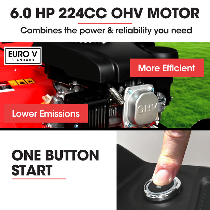 18" 224Cc Electric Start Self Propelled Lawn Mower 7 Height Steel Deck 6Hp 4-Stroke Petrol Lawnmower - 790Sxe