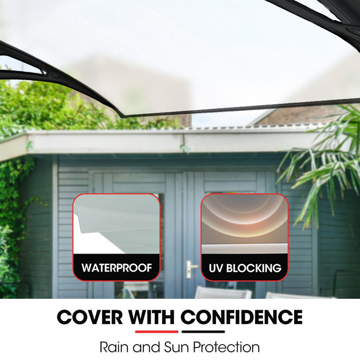 2X1M Aluminium Exterior Awning Black Diy External Uv Rain Protection Clear Polycarbonate Canopy Cover