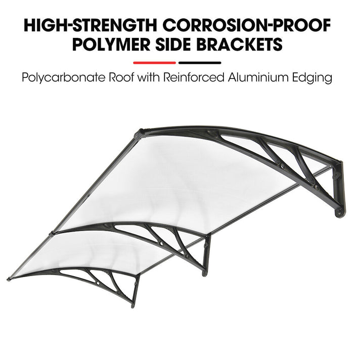 2X1M Aluminium Exterior Awning Black Diy External Uv Rain Protection Clear Polycarbonate Canopy Cover
