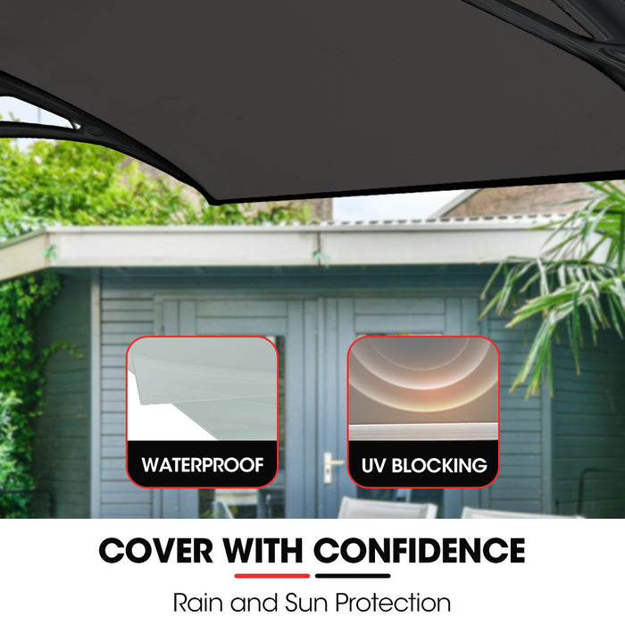 2X1M Aluminium Exterior Awning Black Diy External Uv Rain Protection Grey Tinted Polycarbonate Canopy Cover