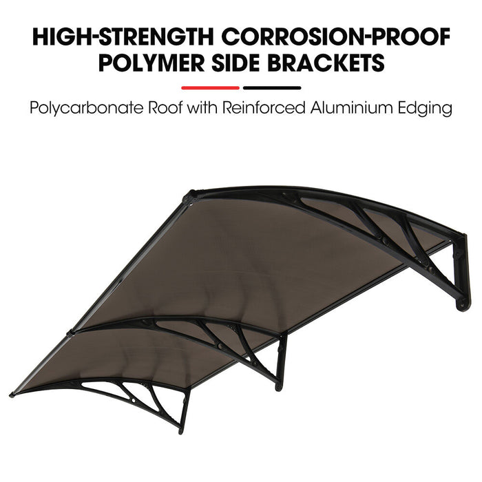 2X1M Aluminium Exterior Awning Black Diy External Uv Rain Protection Grey Tinted Polycarbonate Canopy Cover