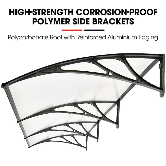 3X1M Aluminium Exterior Awning Black Diy External Uv Rain Protection Clear Polycarbonate Canopy Cover