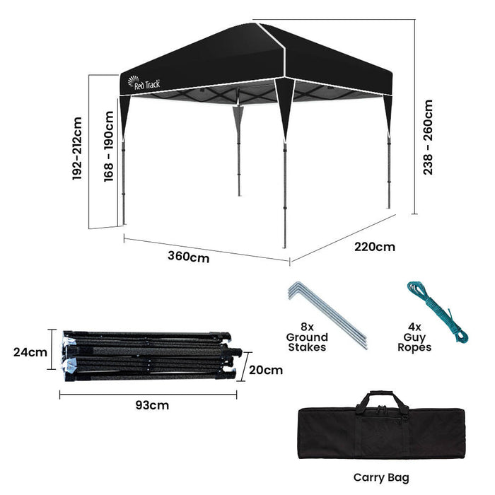 3.6X2.2M Ultra Compact Folding Gazebo Carry Bag Portable Outdoor Popup Marquee For Camping Beach Black